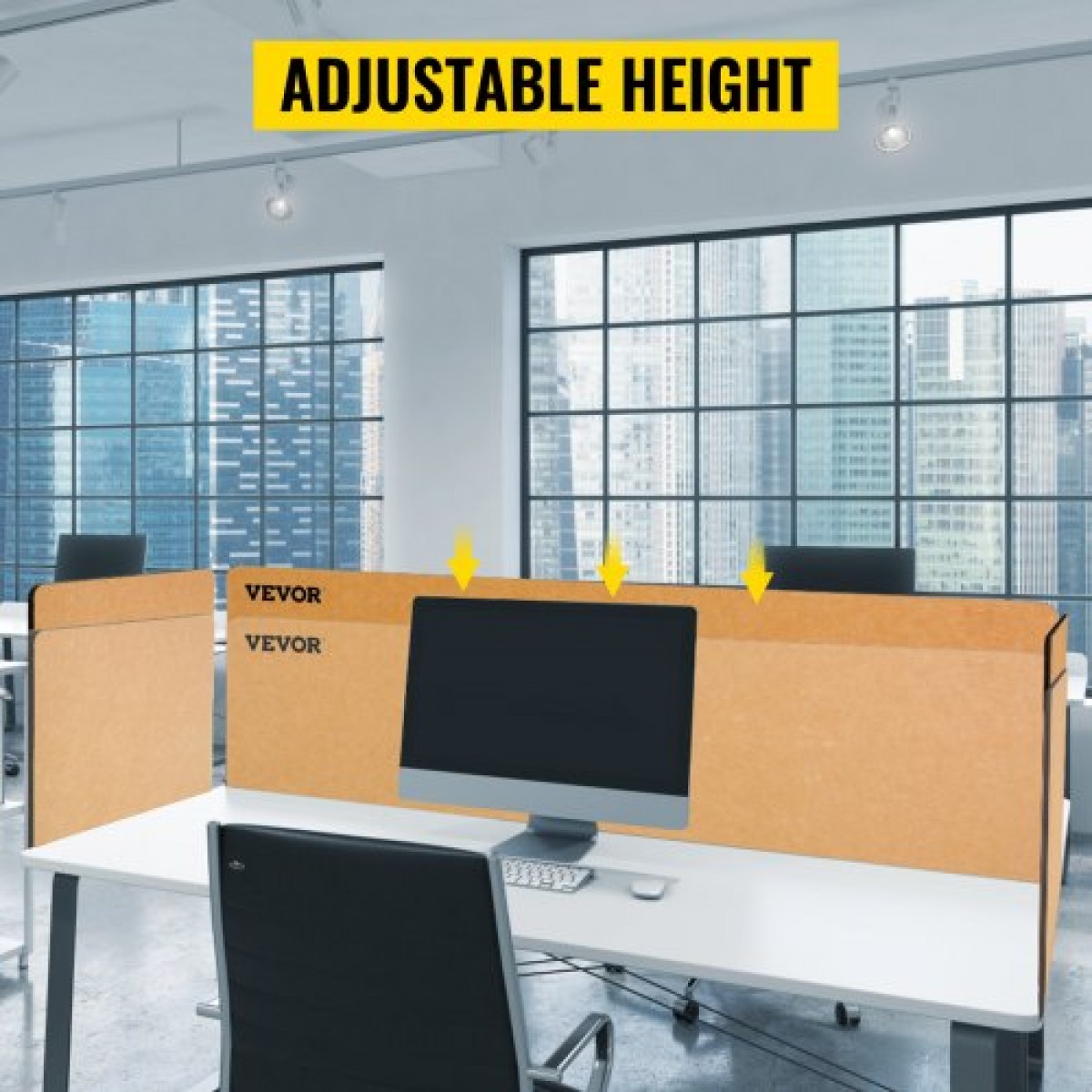 VEVOR Desk Divider 60'' Desk Privacy Panel, 3 panels Privacy Acoustic panel, Sound Absorbing Acoustic Privacy panel, Μειώστε το θόρυβο και τις οπτικές περισπασμούς, Ελαφρύ κίτρινο διαχωριστικό με σφιγκτήρα