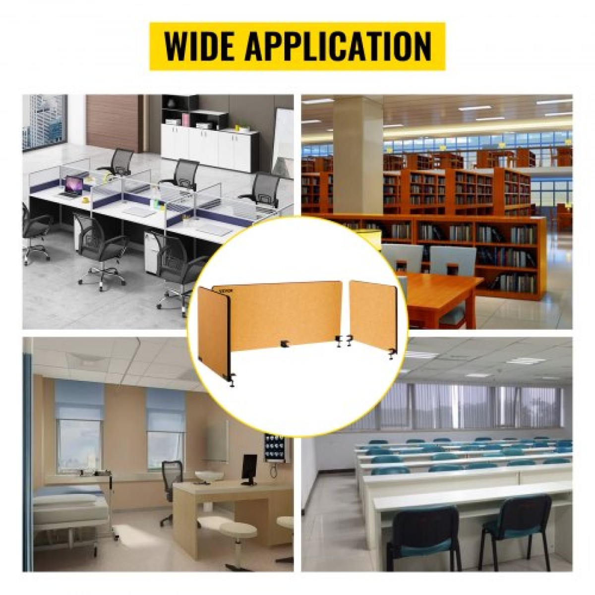 VEVOR Desk Divider 60'' Desk Privacy Panel, 3 panels Privacy Acoustic panel, Sound Absorbing Acoustic Privacy panel, Μειώστε το θόρυβο και τις οπτικές περισπασμούς, Ελαφρύ κίτρινο διαχωριστικό με σφιγκτήρα