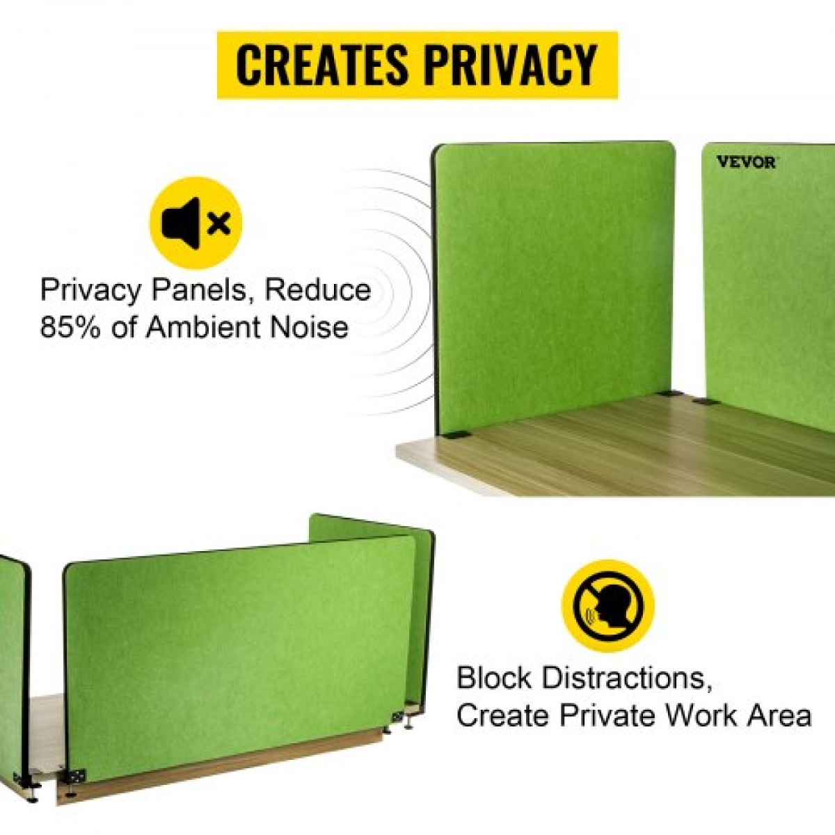 VEVOR Desk Divider 60'' Desk Privacy Panel, 3 panels Privacy Acoustic panel, Sound Absorbing Acoustic Privacy panel, Μειώστε το θόρυβο και τις οπτικές περισπασμούς, Ελαφρύ πράσινο διαχωριστικό με σφιγκτήρα