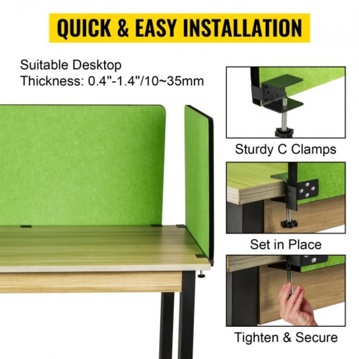 VEVOR Desk Divider 60'' Desk Privacy Panel, 3 panels Privacy Acoustic panel, Sound Absorbing Acoustic Privacy panel, Μειώστε το θόρυβο και τις οπτικές περισπασμούς, Ελαφρύ πράσινο διαχωριστικό με σφιγκτήρα