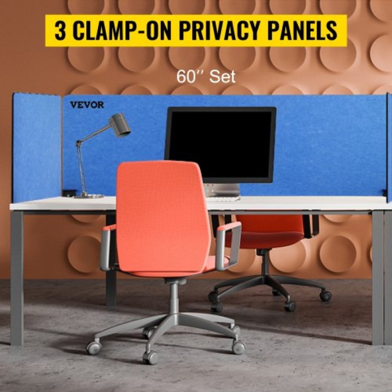 VEVOR Desk Divider 60'' Desk Privacy Panel, 3 Panels Privacy Acoustic Panel, Sound Absorbing Acoustic Privacy Panel, Μειώστε το θόρυβο και τις οπτικές περισπασμούς, Ελαφρύς διαχωριστής με σφιγκτήρα Navy Blue