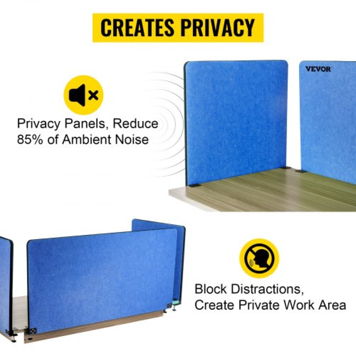 VEVOR Desk Divider 60'' Desk Privacy Panel, 3 Panels Privacy Acoustic Panel, Sound Absorbing Acoustic Privacy Panel, Μειώστε το θόρυβο και τις οπτικές περισπασμούς, Ελαφρύς διαχωριστής με σφιγκτήρα Navy Blue