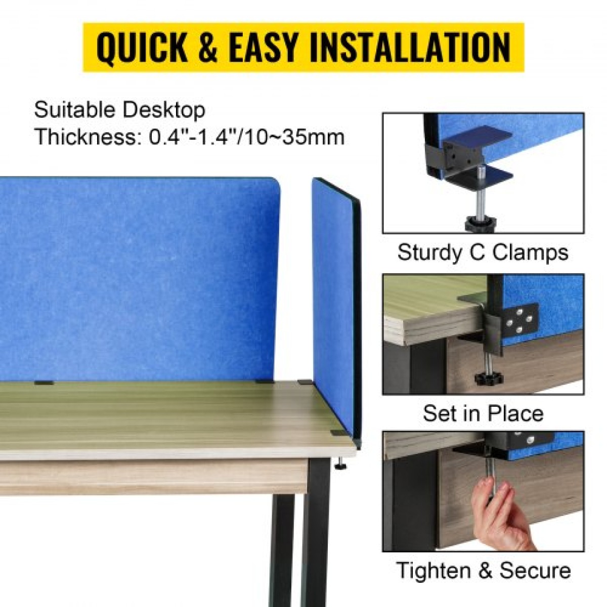 VEVOR Desk Divider 60'' Desk Privacy Panel, 3 Panels Privacy Acoustic Panel, Sound Absorbing Acoustic Privacy Panel, Μειώστε το θόρυβο και τις οπτικές περισπασμούς, Ελαφρύς διαχωριστής με σφιγκτήρα Navy Blue