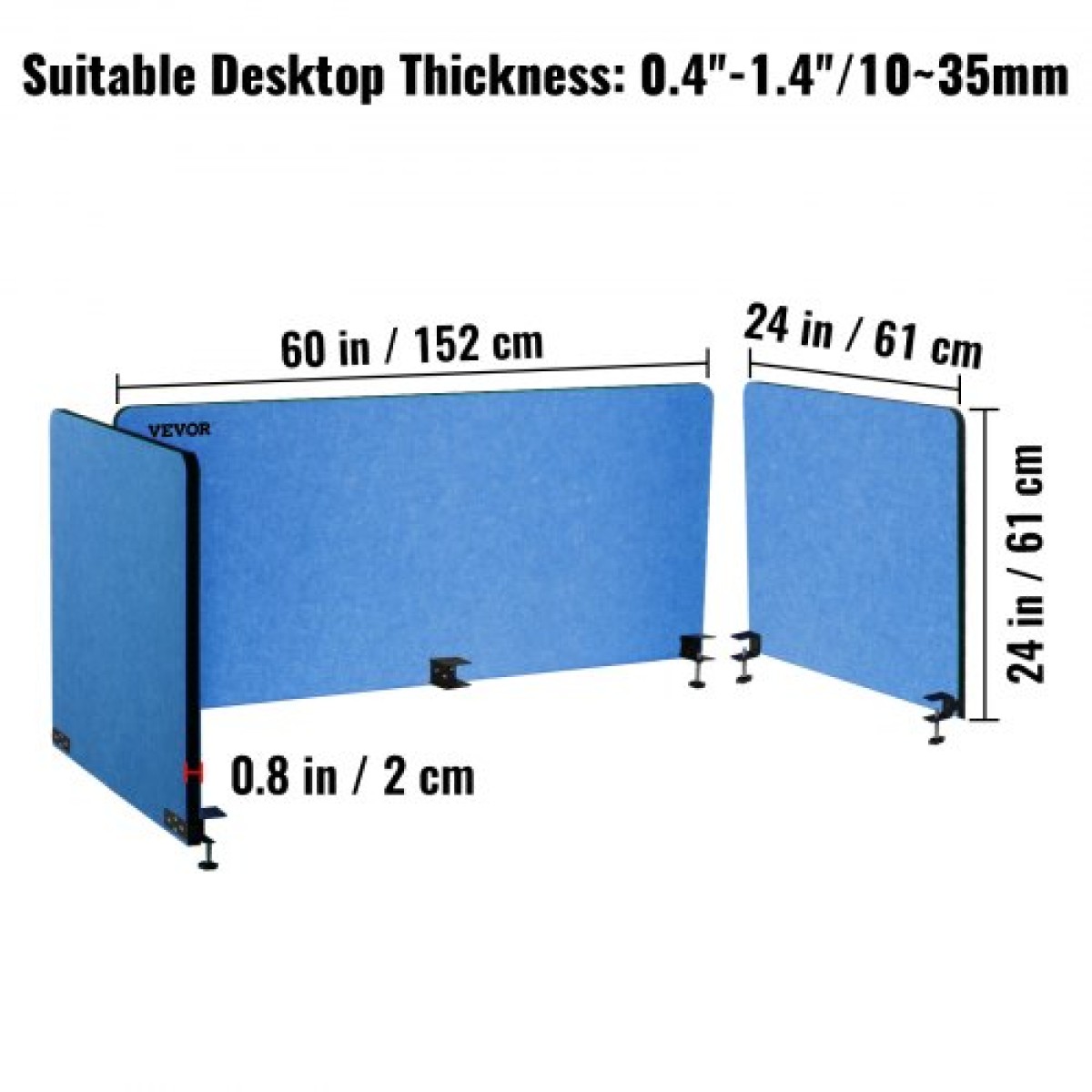 VEVOR Desk Divider 60'' Desk Privacy Panel, 3 Panels Privacy Acoustic Panel, Sound Absorbing Acoustic Privacy Panel, Μειώστε το θόρυβο και τις οπτικές περισπασμούς, Ελαφρύς διαχωριστής με σφιγκτήρα Navy Blue