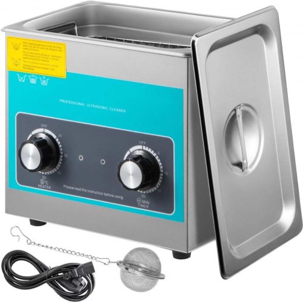 VEVOR Knob Ultrasonic Cleaner 3L 40kHz Ultrasonic Cleaning Machine Knob Control Sonic Cleaner 304 Inox Steel Ultrasonic Cleaner Machine with Heater & Timer for Cleaning Jewelry Glasses Watches