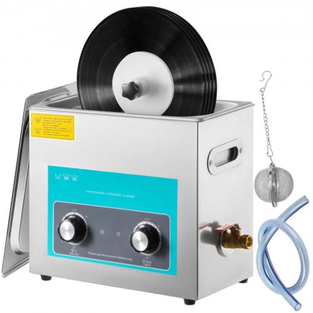 VEVOR Ultrasonic Vinyl Record Cleaner 6L 40kHz Vinyl Ultrasonic Cleaning Ponb Control Record Ultrasonic Cleaner 8 Records Vinyl Sonic Cleaner Δεξαμενή από ανοξείδωτο χάλυβα με μηχανικό θερμαντήρα & χρόνο