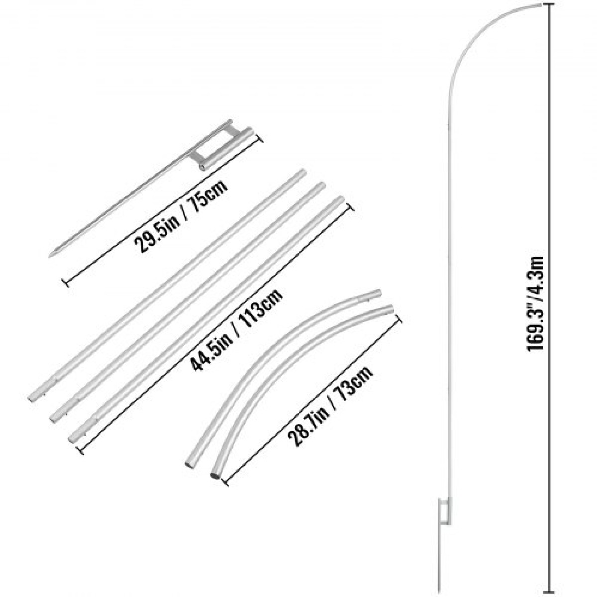 VEVOR Advertising Flag κοντάρι, 10 x Feather Flag Bundles with Ground Spike, 16 ft Windless Flag κοντάρια με πάσσαλο τοποθέτησης στο έδαφος, 6 τμχ Swooper Flag Pole Kit, Σημαία επιγραφής για επιχειρήσεις Βιτρίνες καταστημάτων