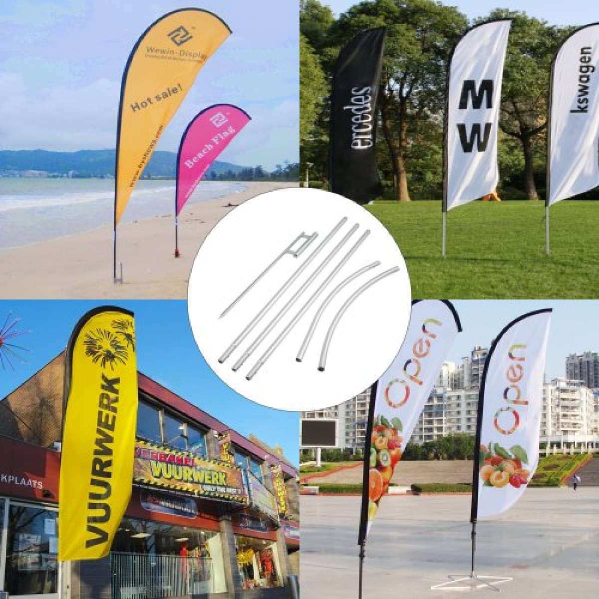 VEVOR Advertising Flag κοντάρι, 12 x Feather Flag Bundles with Ground Spike, 16 ft Windless Flag κοντάρια με πάσσαλο τοποθέτησης στο έδαφος, 6 τμχ κιτ κοντάρι με σημαία Swooper, Σημαία επιγραφής για επιχειρήσεις Βιτρίνες καταστημάτων