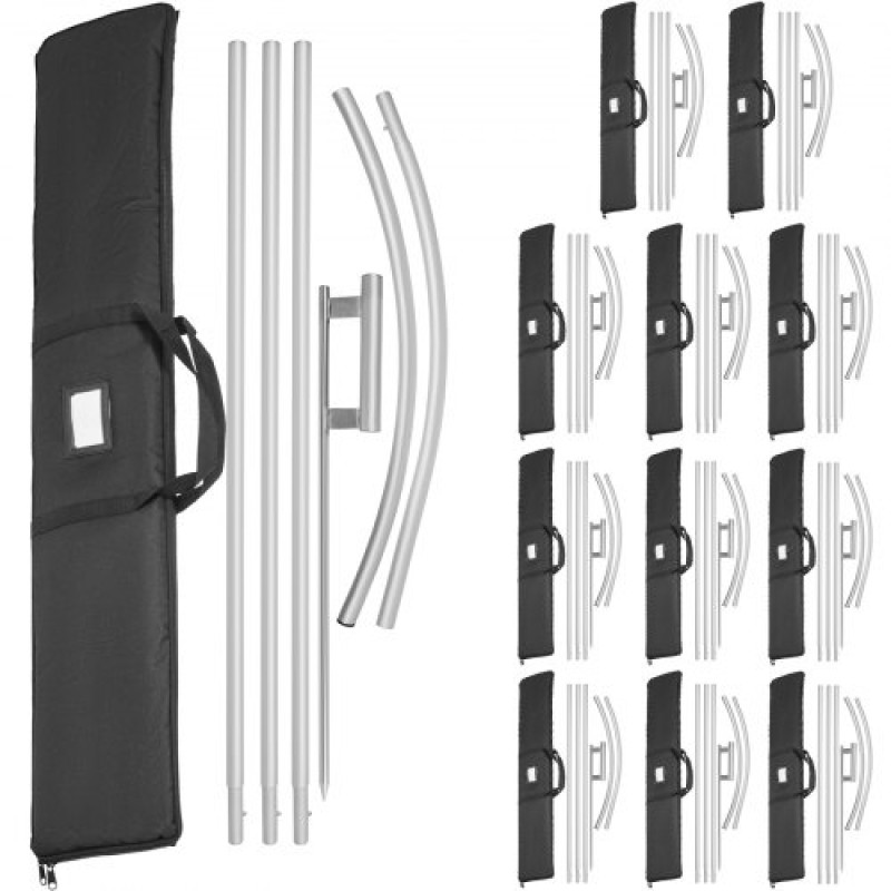 VEVOR Advertising Flag Pole, 12 x Feather Flag Bundles with Ground Spike, 16 ft Windless Flag Pole Sets with Ground Mounting Stake, 6pcs Swooper Flag Pole Kit, Sign Flag for Businesses Storefronts