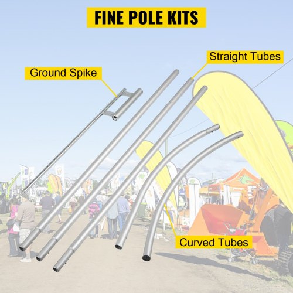 VEVOR Advertising Flag Pole, 30 x Feather Flag Bundles with Ground Spike, 16 ft Windless Flag Pole Sets with Ground Mounting Stake, 6pcs Swooper Flag Pole Kit, Sign Flag for Businesses Storefronts