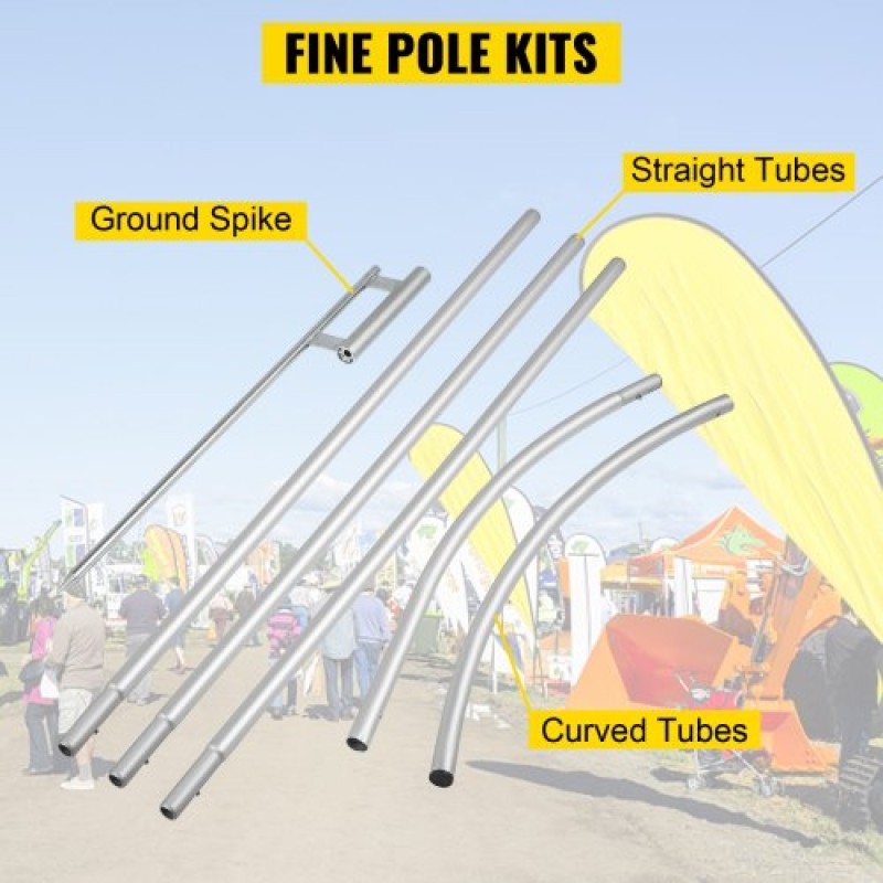 VEVOR Advertising Flag Pole, 30 x Feather Flag Bundles with Ground Spike, 16 ft Windless Flag Pole Sets with Ground Mounting Stake, 6pcs Swooper Flag Pole Kit, Sign Flag for Businesses Storefronts