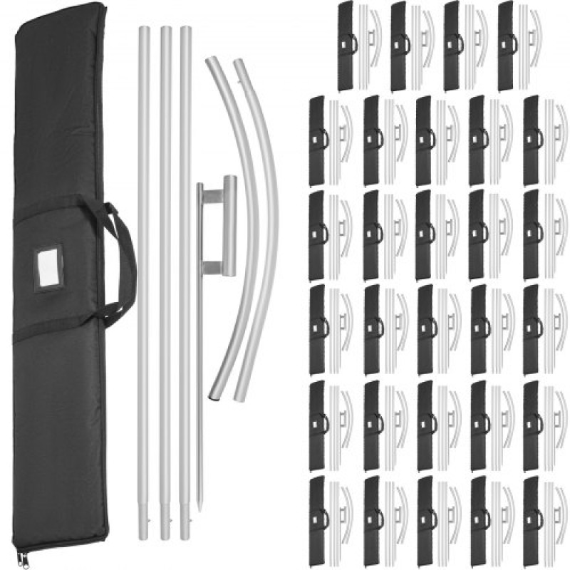 VEVOR Advertising Flag Pole, 30 x Feather Flag Bundles with Ground Spike, 16 ft Windless Flag Pole Sets with Ground Mounting Stake, 6pcs Swooper Flag Pole Kit, Sign Flag for Businesses Storefronts