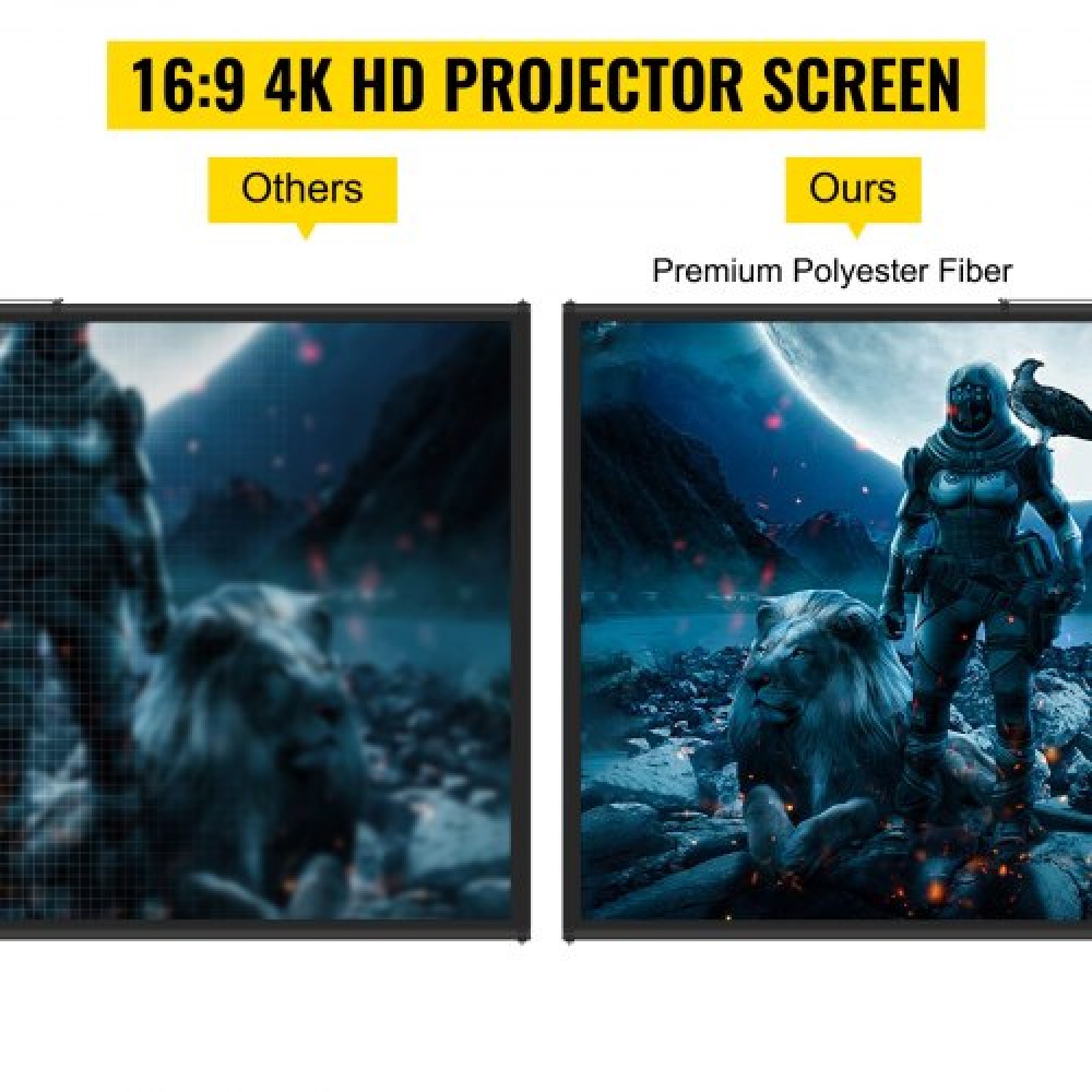 VEVOR Tripod Projector Screen with Stand 90 inch 16:9 4K HD Projection Screen Stand Wrinkle-Free Height Adjustable Portable Screen for Projector Indoor & Outdoor for Movie, Home Cinema, Gaming, Office
