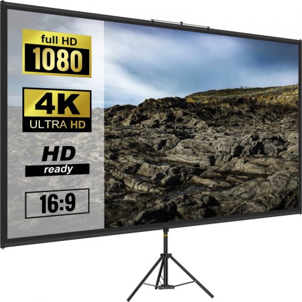 Οθόνη προβολέα VEVOR τρίποδα με βάση 80 ιντσών 16:9 4K HD προβολής οθόνης Βάση χωρίς ζάρες Ρυθμιζόμενη Ύψος Φορητή οθόνη για προβολέα εσωτερικού & εξωτερικού χώρου για ταινίες, οικιακός κινηματογράφος, παιχνίδια, γραφείο