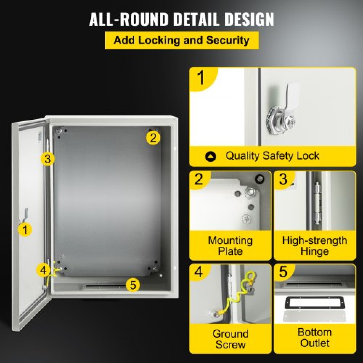 Ατσάλινο περίβλημα VEVOR NEMA, 40x30x20 cm NEMA 4X Steel Electrical Box, IP66 Waterproof & Dustproof, Ηλεκτρικό κουτί διακλάδωσης εξωτερικού/εσωτερικού χώρου, με πλάκα τοποθέτησης