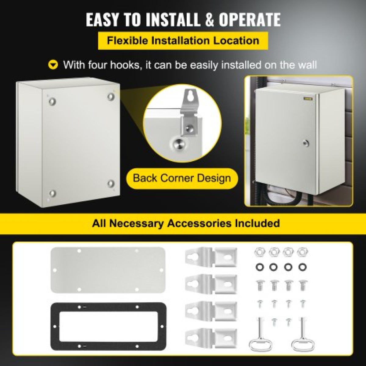 Ατσάλινο περίβλημα VEVOR NEMA, 40x30x20 cm NEMA 4X Steel Electrical Box, IP66 Waterproof & Dustproof, Ηλεκτρικό κουτί διακλάδωσης εξωτερικού/εσωτερικού χώρου, με πλάκα τοποθέτησης