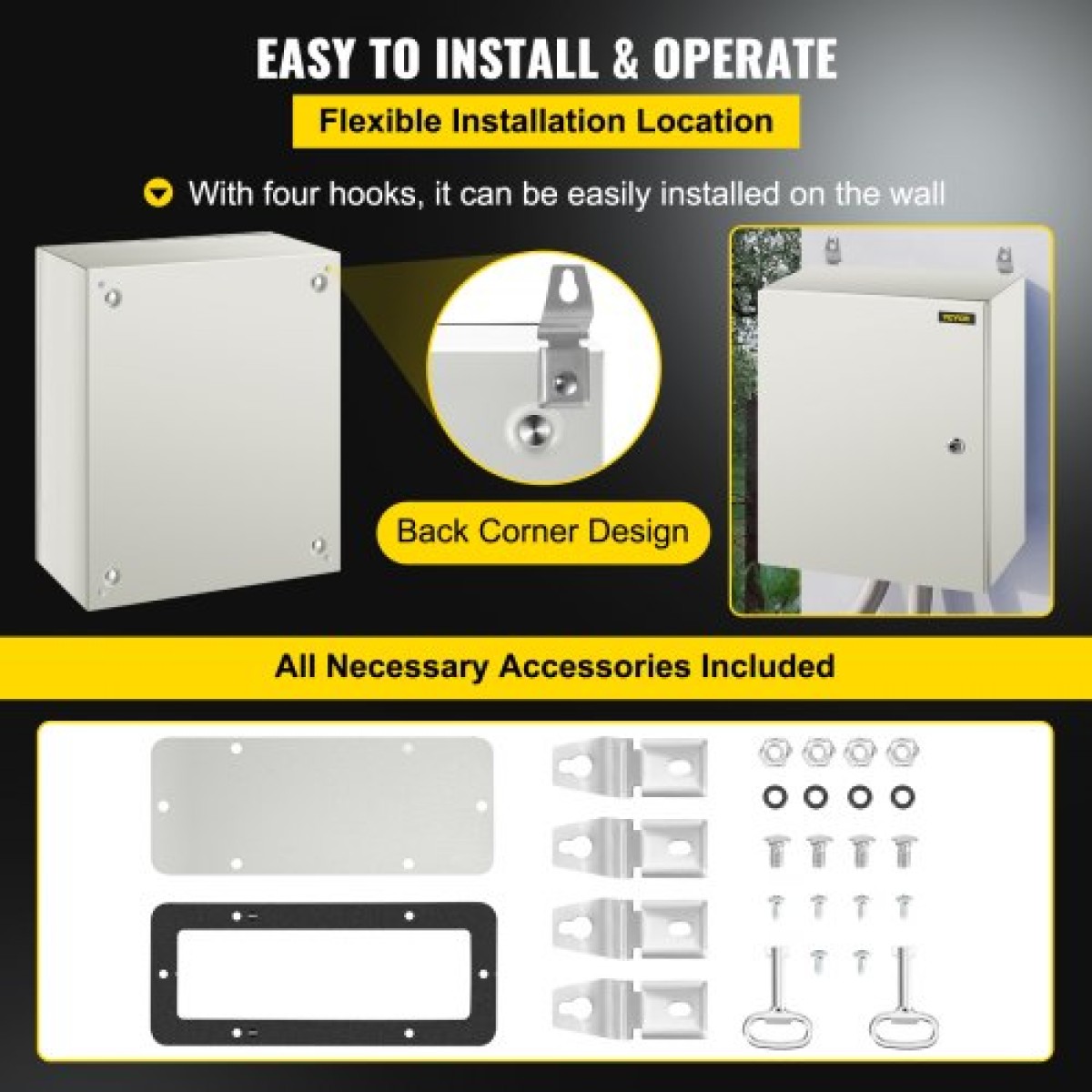 Ατσάλινο περίβλημα VEVOR NEMA, 50x40x20 cm NEMA 4X Steel Electrical Box, IP66 Waterproof & Dustproof, Ηλεκτρικό κουτί σύνδεσης εξωτερικού/εσωτερικού χώρου, με πλάκα τοποθέτησης