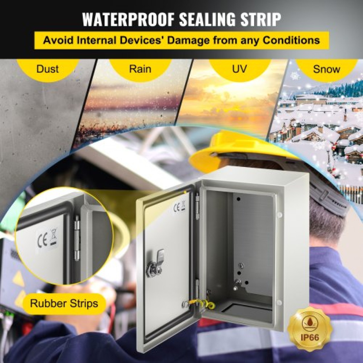 Ατσάλινο περίβλημα VEVOR NEMA, 30x20x15 cm NEMA 4X Steel Electrical Box, IP66 Waterproof & Dustproof, Ηλεκτρικό κουτί σύνδεσης εξωτερικού/εσωτερικού χώρου, με πλάκα τοποθέτησης