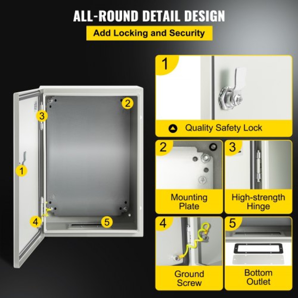 Ατσάλινο περίβλημα VEVOR NEMA, 30x20x15 cm NEMA 4X Steel Electrical Box, IP66 Waterproof & Dustproof, Ηλεκτρικό κουτί σύνδεσης εξωτερικού/εσωτερικού χώρου, με πλάκα τοποθέτησης