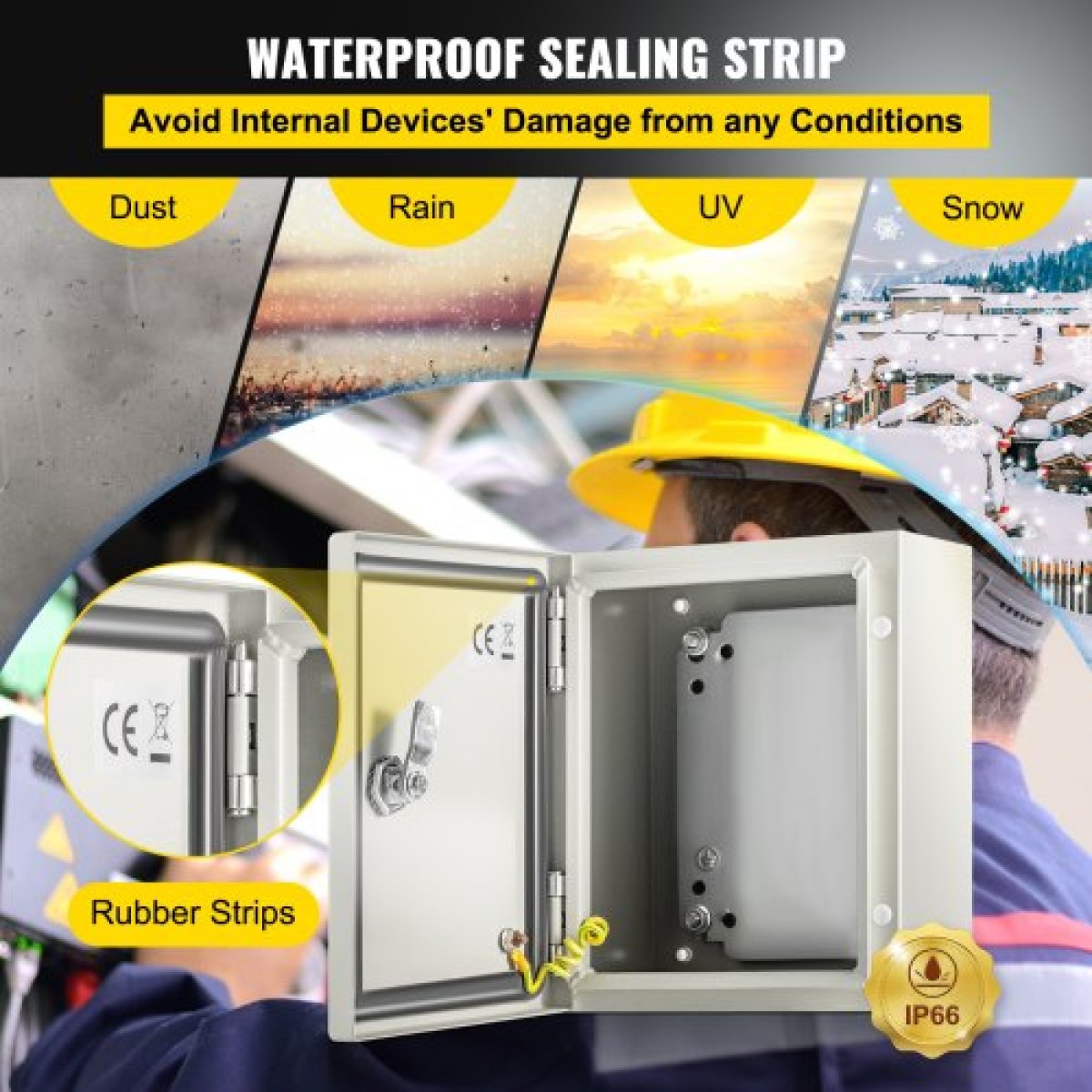 Ατσάλινο περίβλημα VEVOR NEMA, 25x20x15 cm NEMA 4X Steel Electrical Box, IP66 Waterproof & Dustproof, Ηλεκτρικό κουτί σύνδεσης εξωτερικού/εσωτερικού χώρου, με πλάκα τοποθέτησης