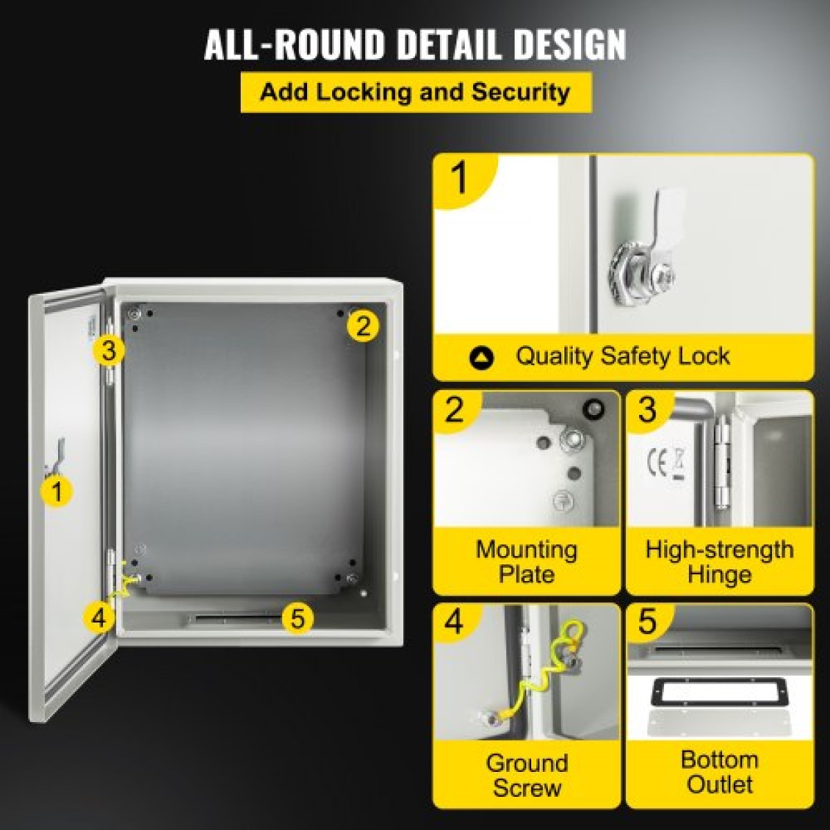 Ατσάλινο περίβλημα VEVOR NEMA, 25x20x15 cm NEMA 4X Steel Electrical Box, IP66 Waterproof & Dustproof, Ηλεκτρικό κουτί σύνδεσης εξωτερικού/εσωτερικού χώρου, με πλάκα τοποθέτησης