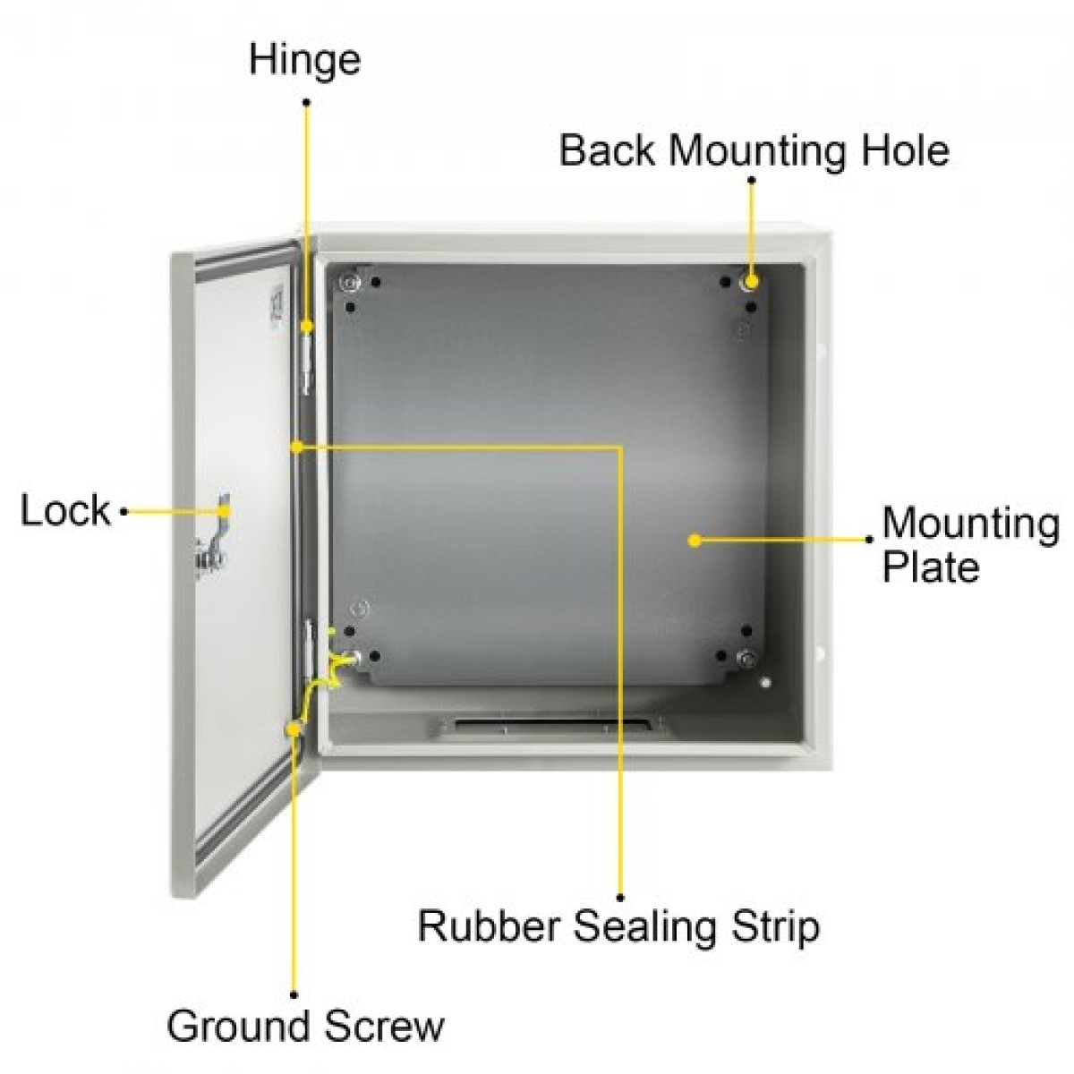 Ατσάλινο περίβλημα VEVOR NEMA, 40x40x15 cm NEMA 4X Steel Electrical Box, IP66 Waterproof & Dustproof, Ηλεκτρικό κουτί σύνδεσης εξωτερικού/εσωτερικού χώρου, με πλάκα τοποθέτησης