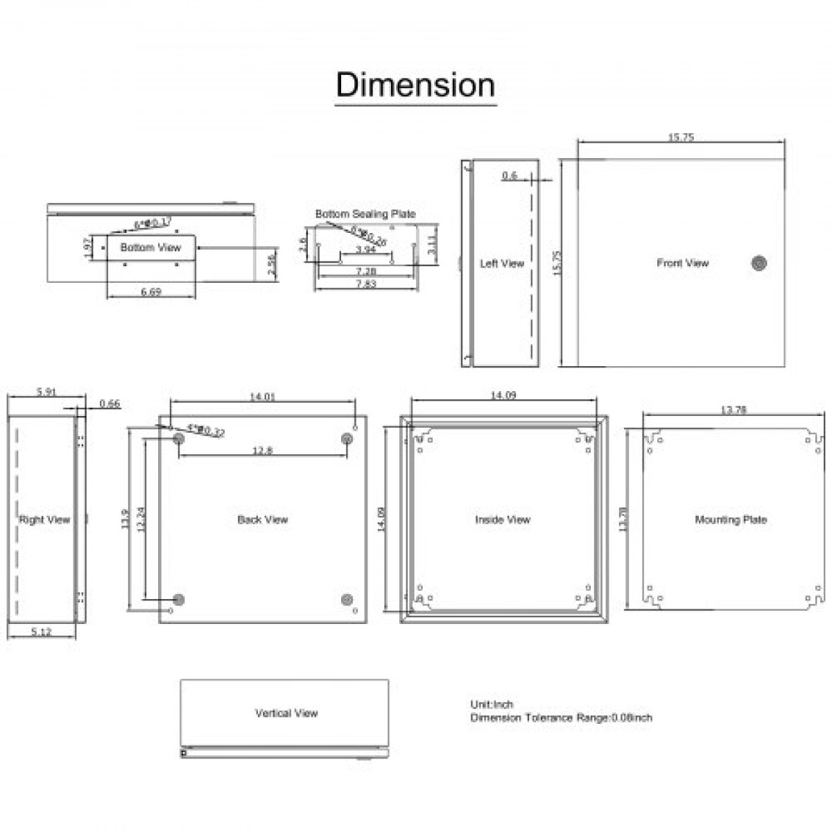 Ατσάλινο περίβλημα VEVOR NEMA, 40x40x15 cm NEMA 4X Steel Electrical Box, IP66 Waterproof & Dustproof, Ηλεκτρικό κουτί σύνδεσης εξωτερικού/εσωτερικού χώρου, με πλάκα τοποθέτησης