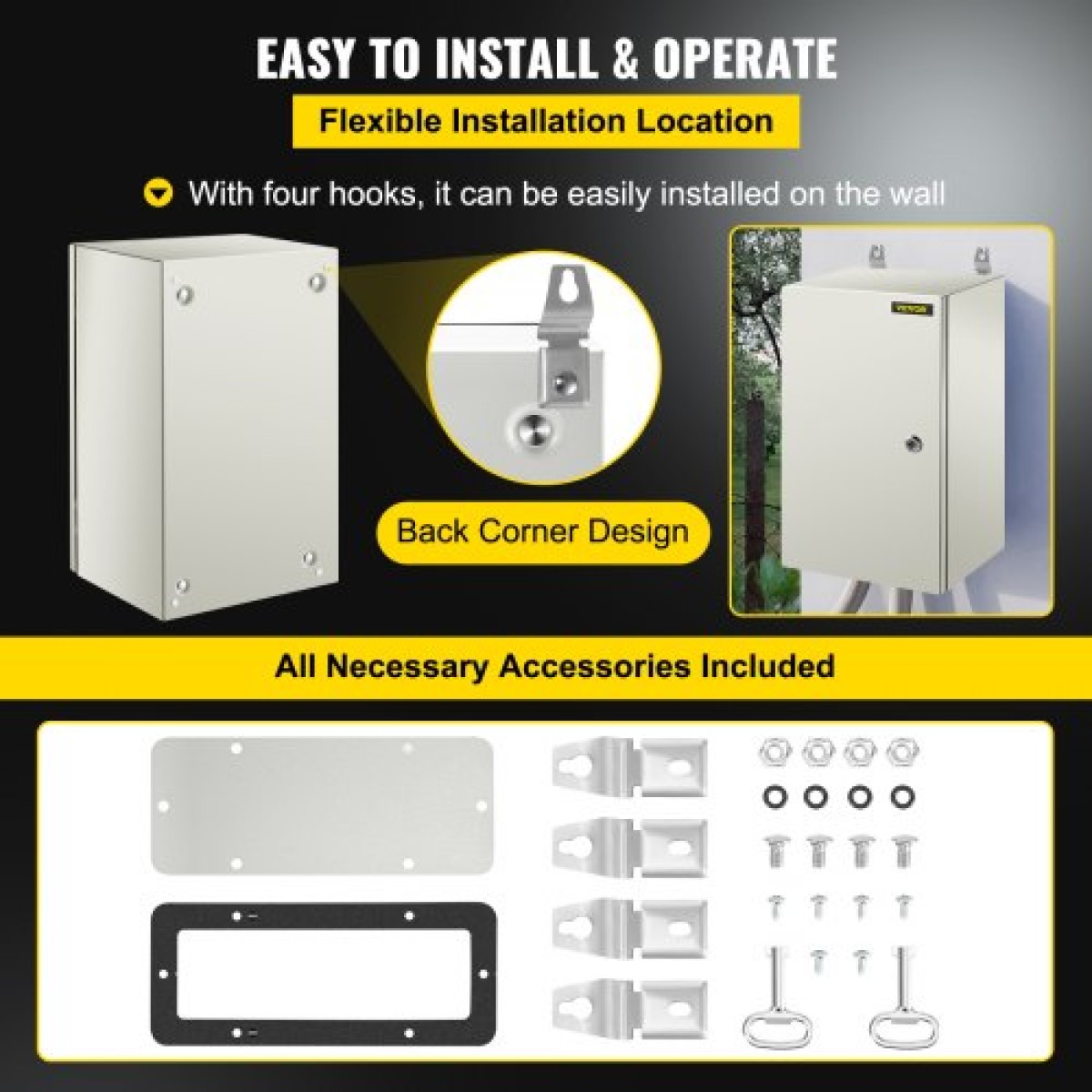 Ατσάλινο περίβλημα VEVOR NEMA, 50,8 x 30,5 x 25,4 cm NEMA 4X Steel Electrical Box, IP66 Waterproof & Dustproof, Ηλεκτρικό κουτί σύνδεσης εξωτερικού/εσωτερικού χώρου, με πλάκα τοποθέτησης