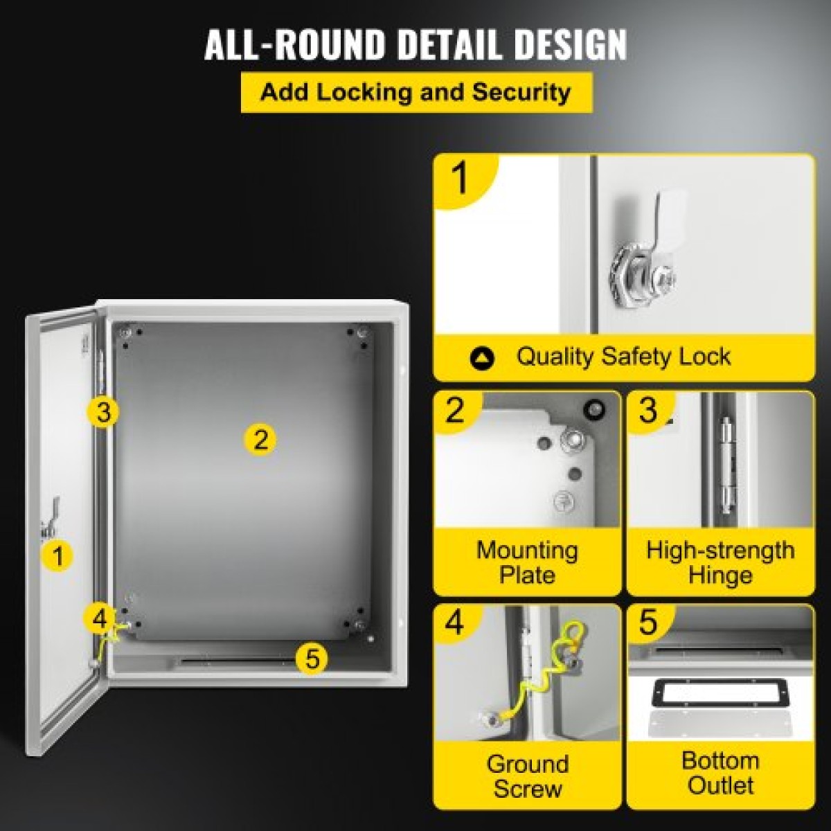 Ατσάλινο περίβλημα VEVOR NEMA, 50x40x25 cm NEMA 4X Steel Electrical Box, IP66 Waterproof & Dustproof, Electrical Junction Box εξωτερικού/εσωτερικού χώρου, με πλάκα τοποθέτησης
