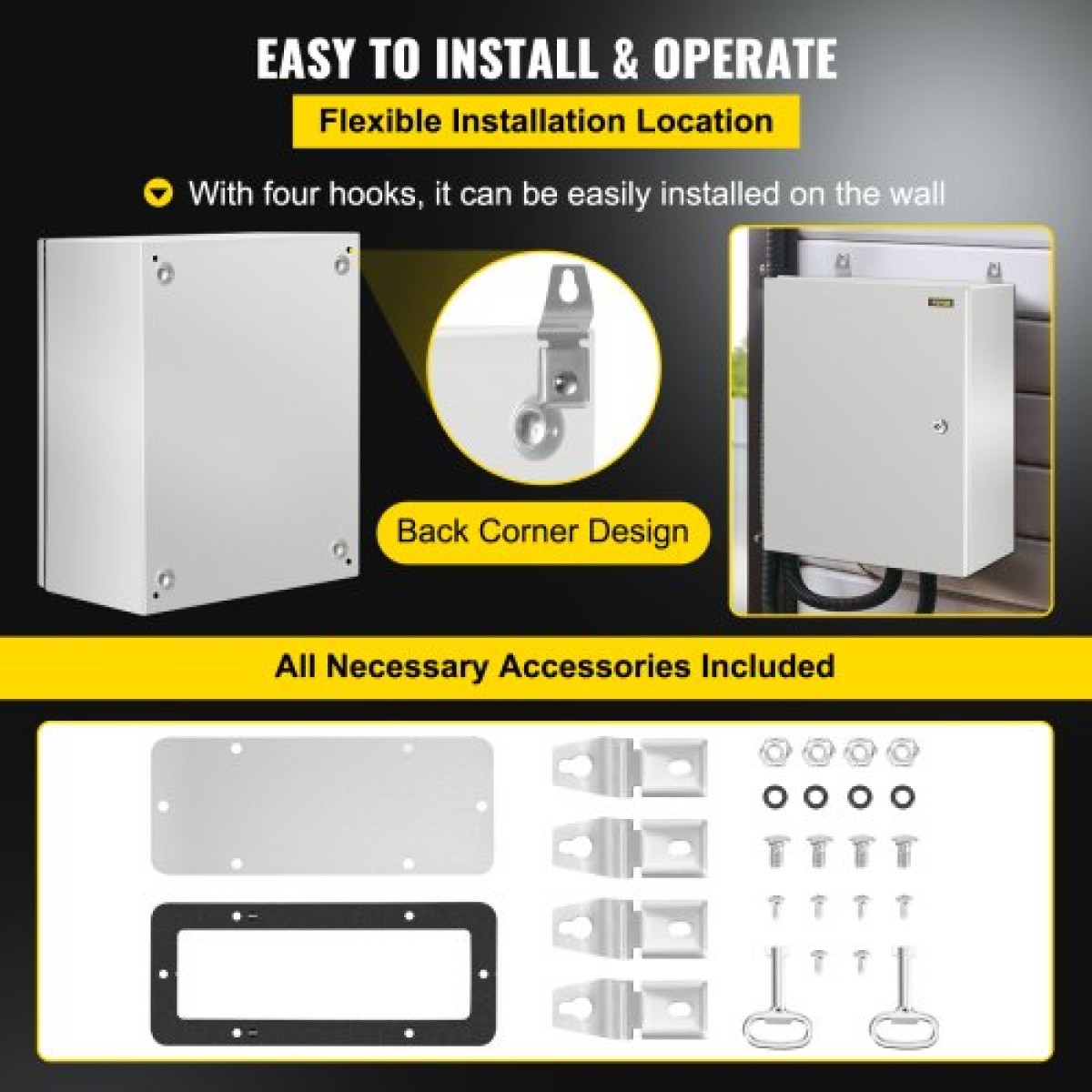 Ατσάλινο περίβλημα VEVOR NEMA, 50x40x25 cm NEMA 4X Steel Electrical Box, IP66 Waterproof & Dustproof, Electrical Junction Box εξωτερικού/εσωτερικού χώρου, με πλάκα τοποθέτησης