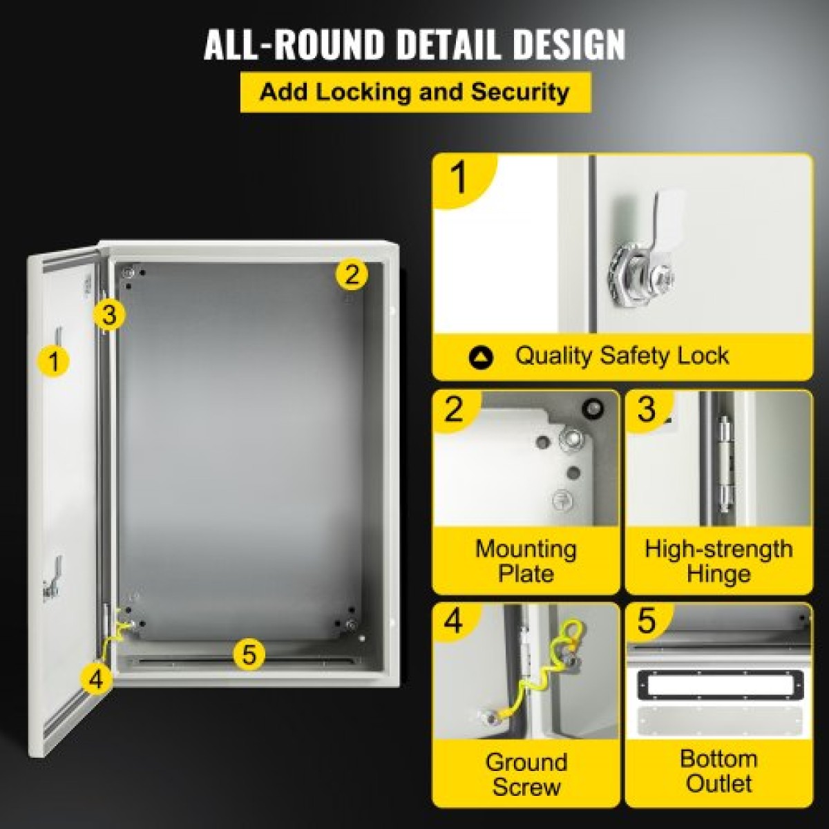 Ατσάλινο περίβλημα VEVOR NEMA, 60x40x25 cm NEMA 4X Steel Electrical Box, IP66 Waterproof & Dustproof, Electrical Junction Box εξωτερικού/εσωτερικού χώρου, με πλάκα τοποθέτησης
