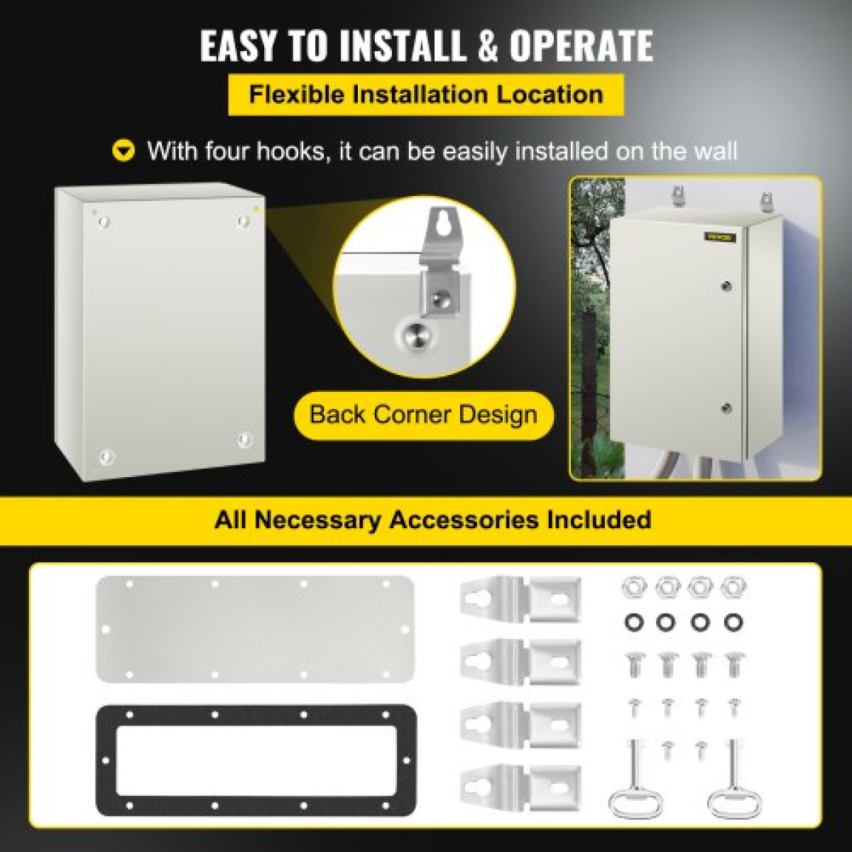 Ατσάλινο περίβλημα VEVOR NEMA, 60x40x25 cm NEMA 4X Steel Electrical Box, IP66 Waterproof & Dustproof, Electrical Junction Box εξωτερικού/εσωτερικού χώρου, με πλάκα τοποθέτησης