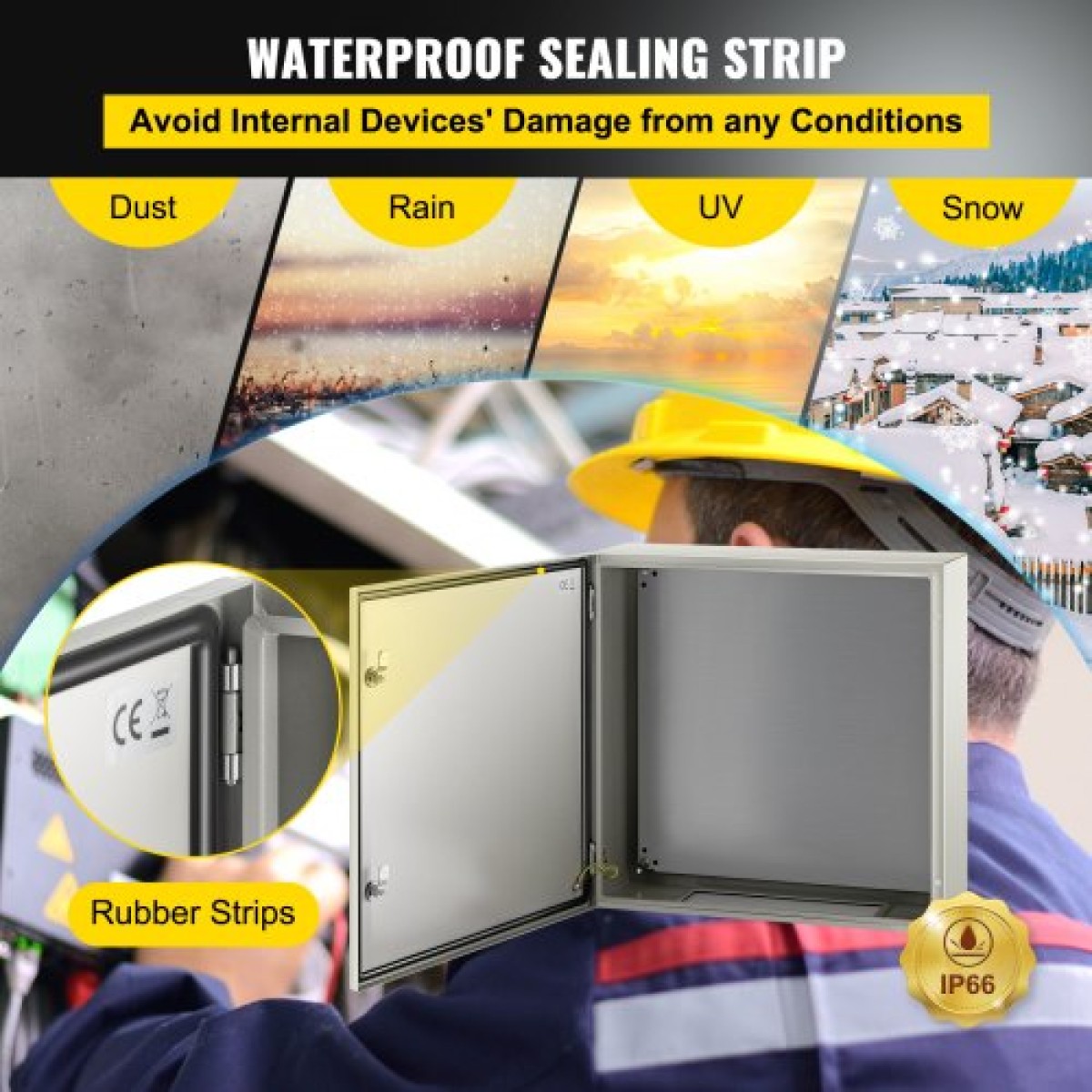 Ατσάλινο περίβλημα VEVOR NEMA, 60x60x20 cm NEMA 4X Steel Electrical Box, IP66 Waterproof & Dustproof, Ηλεκτρικό κουτί σύνδεσης εξωτερικού/εσωτερικού χώρου, με πλάκα τοποθέτησης