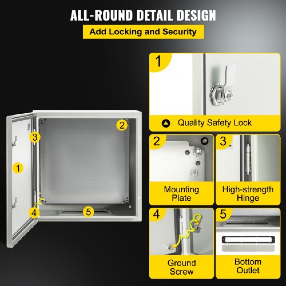 Ατσάλινο περίβλημα VEVOR NEMA, 60x60x20 cm NEMA 4X Steel Electrical Box, IP66 Waterproof & Dustproof, Ηλεκτρικό κουτί σύνδεσης εξωτερικού/εσωτερικού χώρου, με πλάκα τοποθέτησης
