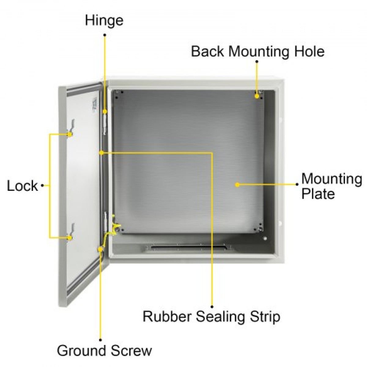 Ατσάλινο περίβλημα VEVOR NEMA, 60x60x20 cm NEMA 4X Steel Electrical Box, IP66 Waterproof & Dustproof, Ηλεκτρικό κουτί σύνδεσης εξωτερικού/εσωτερικού χώρου, με πλάκα τοποθέτησης