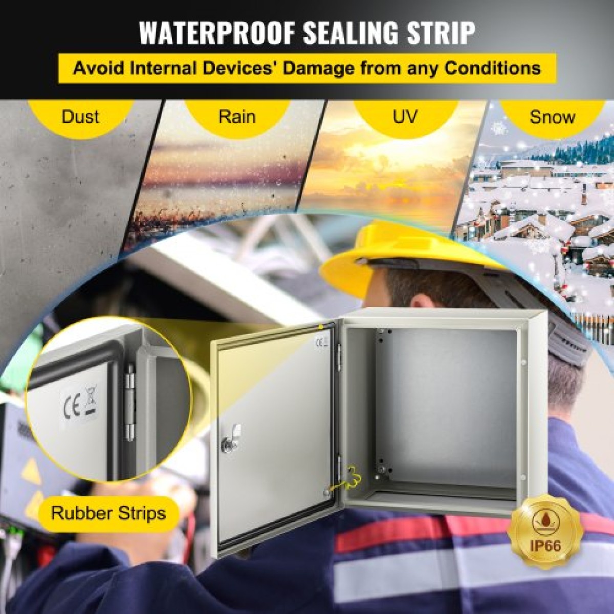 Ατσάλινο περίβλημα VEVOR NEMA, 40x40x20 cm NEMA 4X Steel Electrical Box, IP66 Waterproof & Dustproof, Electrical Junction Box εξωτερικού/εσωτερικού χώρου, με πλάκα τοποθέτησης
