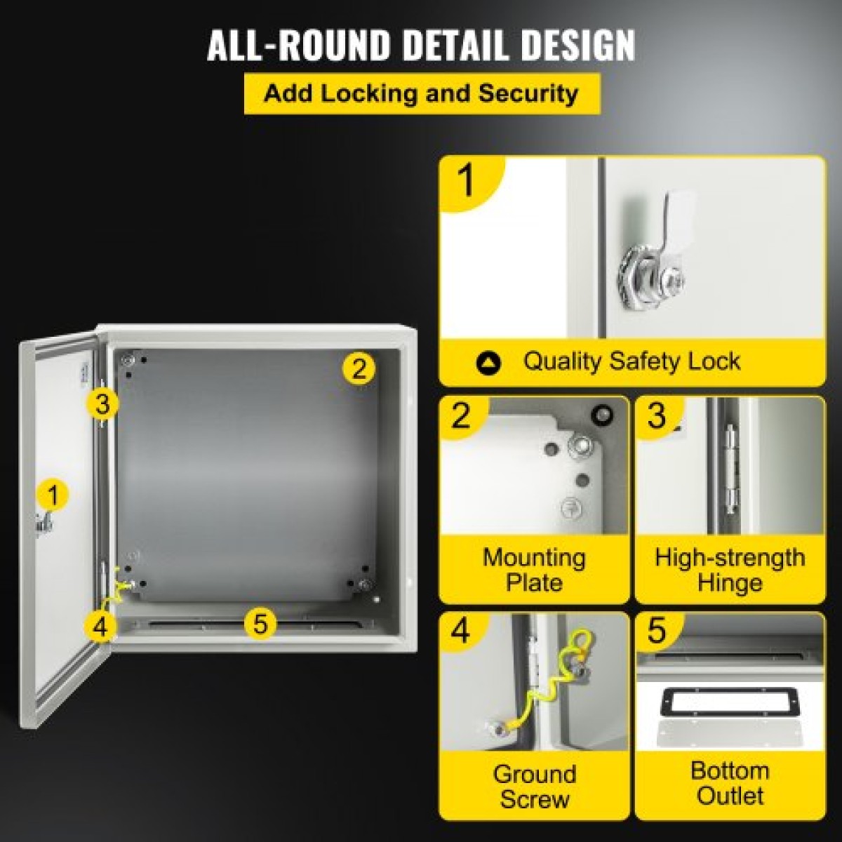 Ατσάλινο περίβλημα VEVOR NEMA, 40x40x20 cm NEMA 4X Steel Electrical Box, IP66 Waterproof & Dustproof, Electrical Junction Box εξωτερικού/εσωτερικού χώρου, με πλάκα τοποθέτησης
