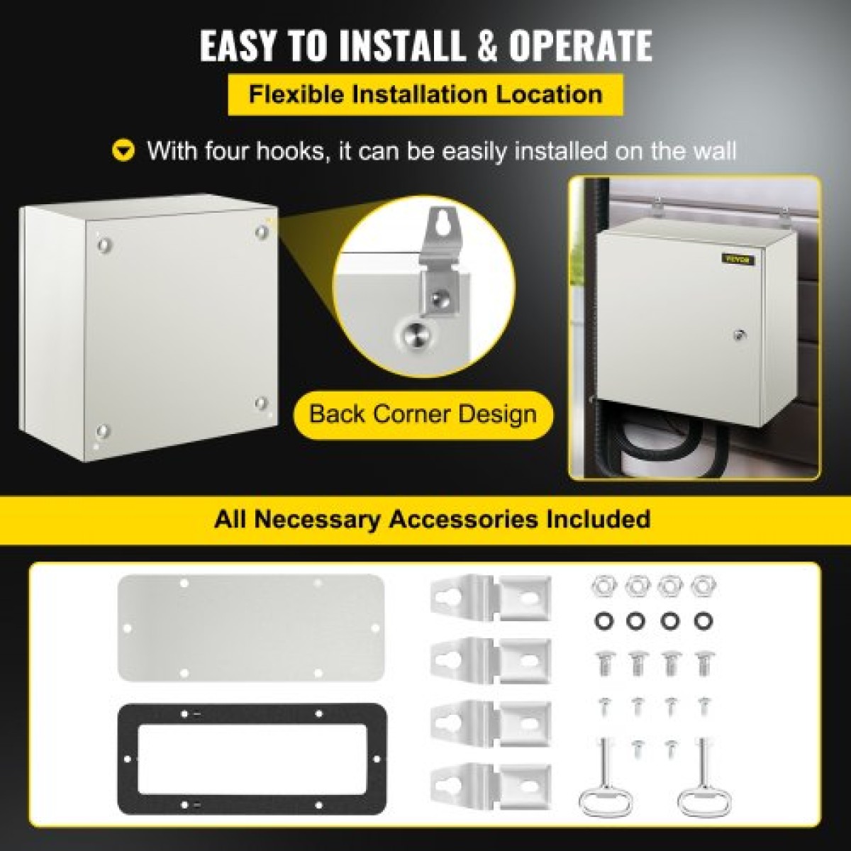 Ατσάλινο περίβλημα VEVOR NEMA, 40x40x20 cm NEMA 4X Steel Electrical Box, IP66 Waterproof & Dustproof, Electrical Junction Box εξωτερικού/εσωτερικού χώρου, με πλάκα τοποθέτησης