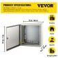 Ατσάλινο περίβλημα VEVOR NEMA, 40x40x20 cm NEMA 4X Steel Electrical Box, IP66 Waterproof & Dustproof, Electrical Junction Box εξωτερικού/εσωτερικού χώρου, με πλάκα τοποθέτησης
