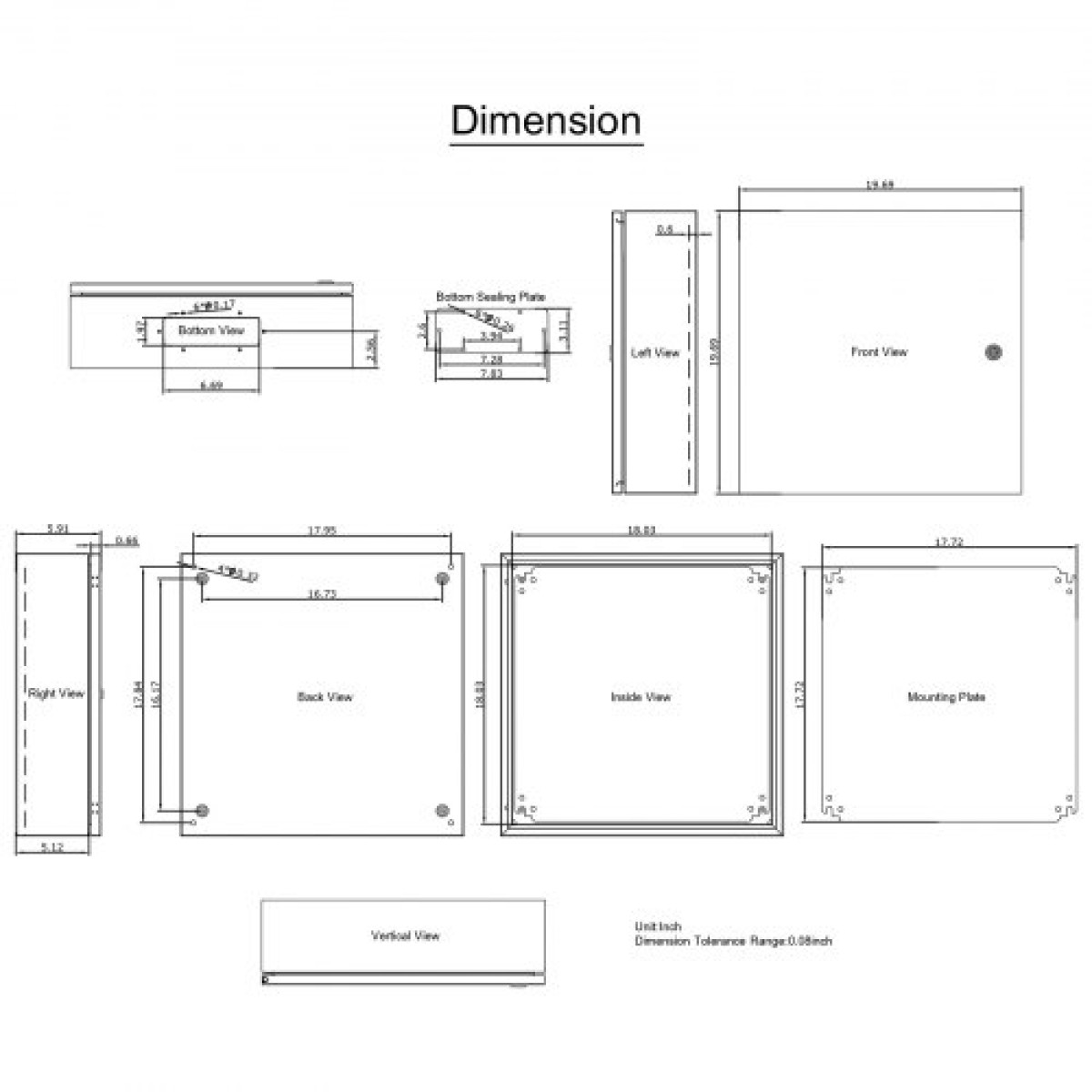 Ατσάλινο περίβλημα VEVOR NEMA, 50x50x15 cm NEMA 4X Steel Electrical Box, IP66 Waterproof & Dustproof, Electrical Junction Box εξωτερικού/εσωτερικού χώρου, με πλάκα τοποθέτησης