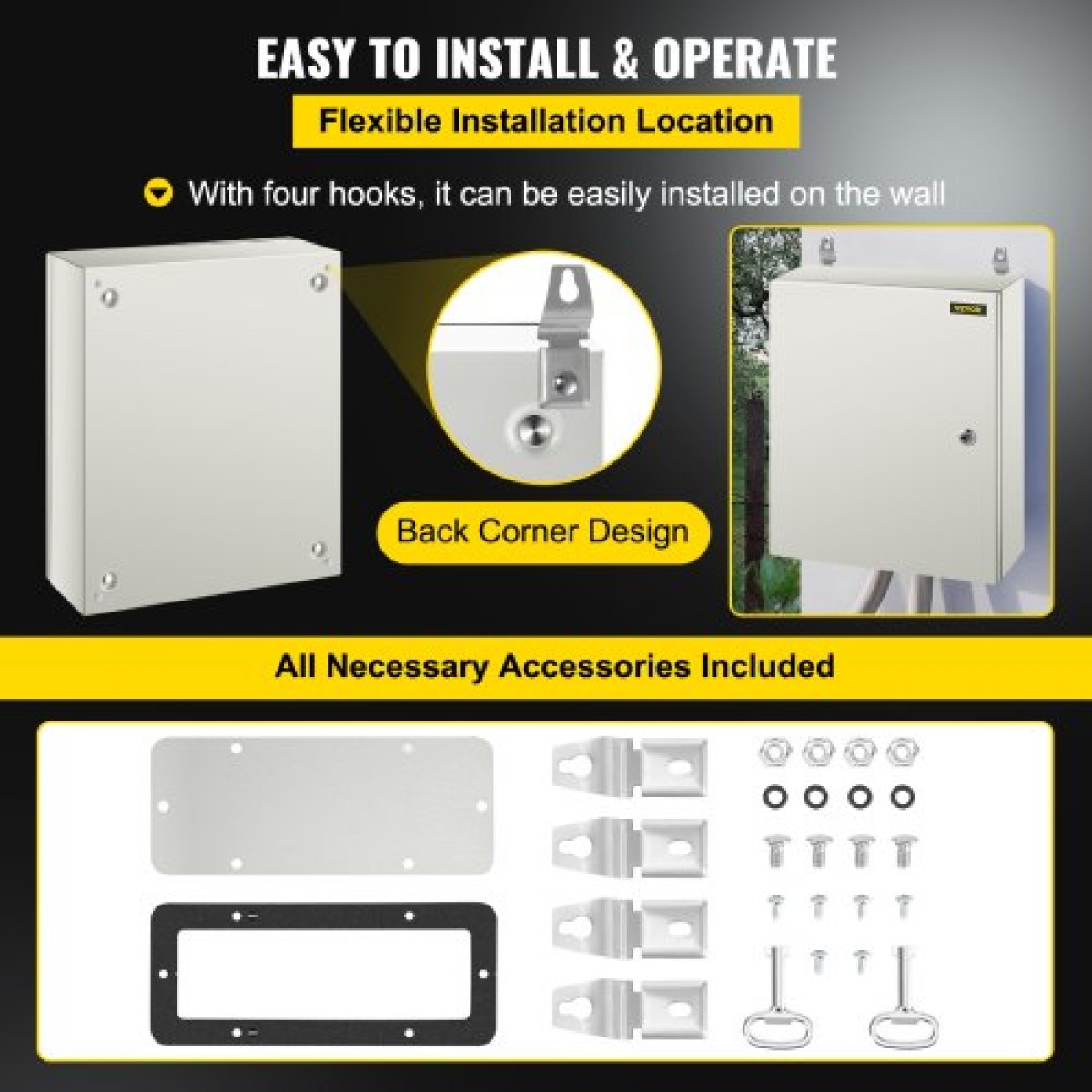 Ατσάλινο περίβλημα VEVOR NEMA, 50x40x15 cm NEMA 4X Steel Electrical Box, IP66 Waterproof & Dustproof, Electrical Junction Box εξωτερικού/εσωτερικού χώρου, με πλάκα τοποθέτησης