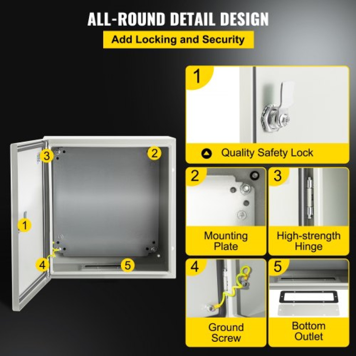 VEVOR NEMA Ατσάλινο περίβλημα, 20x20x15 cm NEMA 4X Steel Electrical Box, IP66 Waterproof & Dustproof, Outdoor / Indoor Electrical Junction Box