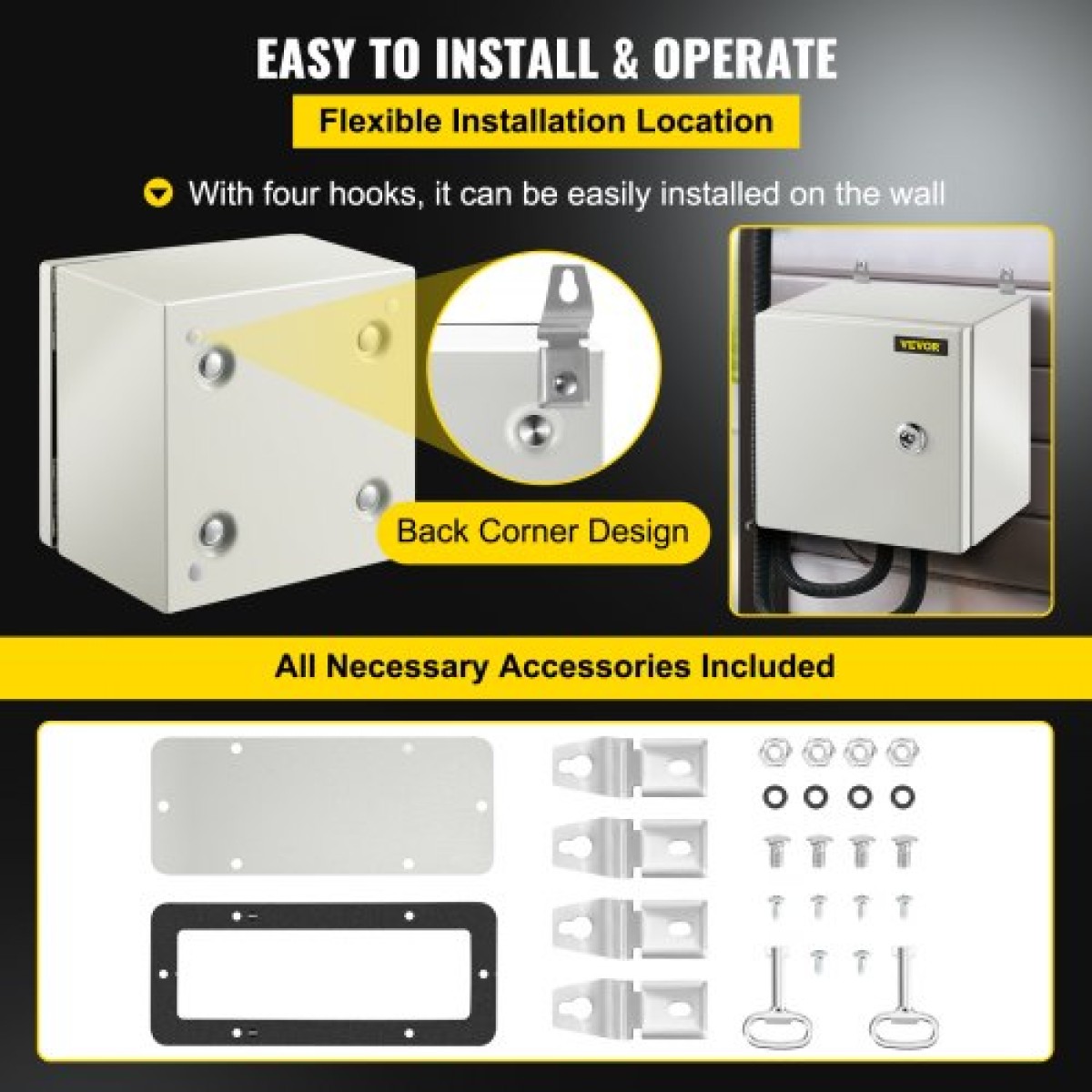 VEVOR NEMA Ατσάλινο περίβλημα, 20x20x15 cm NEMA 4X Steel Electrical Box, IP66 Waterproof & Dustproof, Outdoor / Indoor Electrical Junction Box