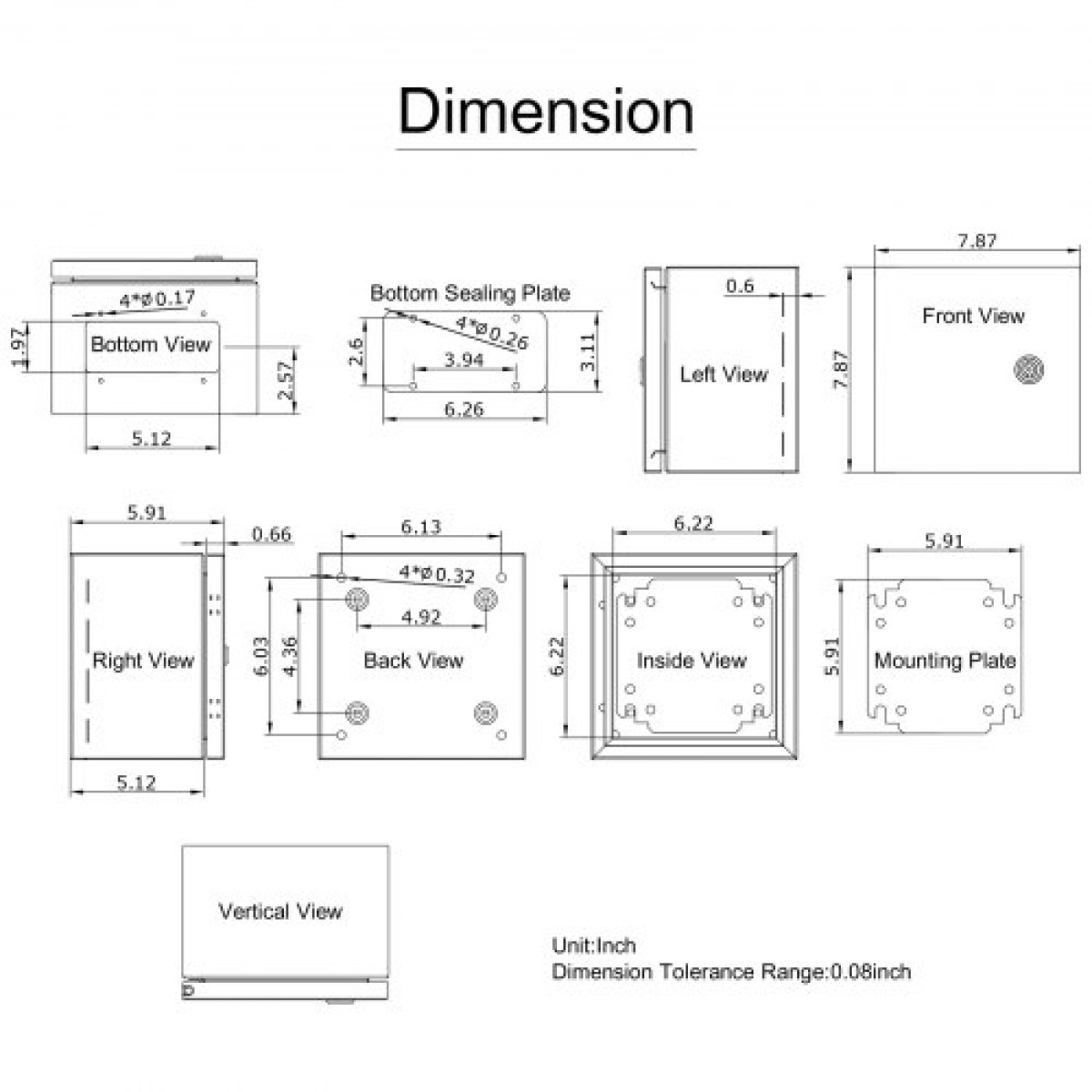 VEVOR NEMA Ατσάλινο περίβλημα, 20x20x15 cm NEMA 4X Steel Electrical Box, IP66 Waterproof & Dustproof, Outdoor / Indoor Electrical Junction Box