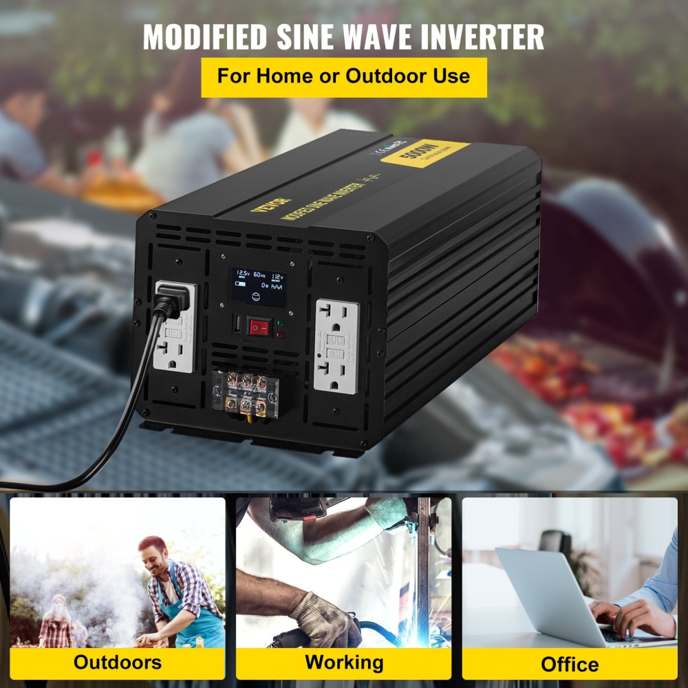 VEVOR Power Inverter Modified Sine Wave Inverter 5000W DC 12V to AC 110V LCD