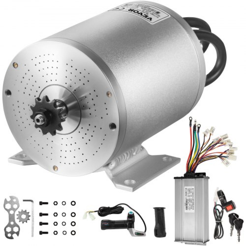 VEVOR Electric Brushless DC Motor 48V 2000W Brushless Electric Motor 4300 RPM High Speed Motor w/ 34A Controller and Throttle Grip for Go Kart ATV Electric Scooter Motorcycle Mid Drive Motor DIY Part