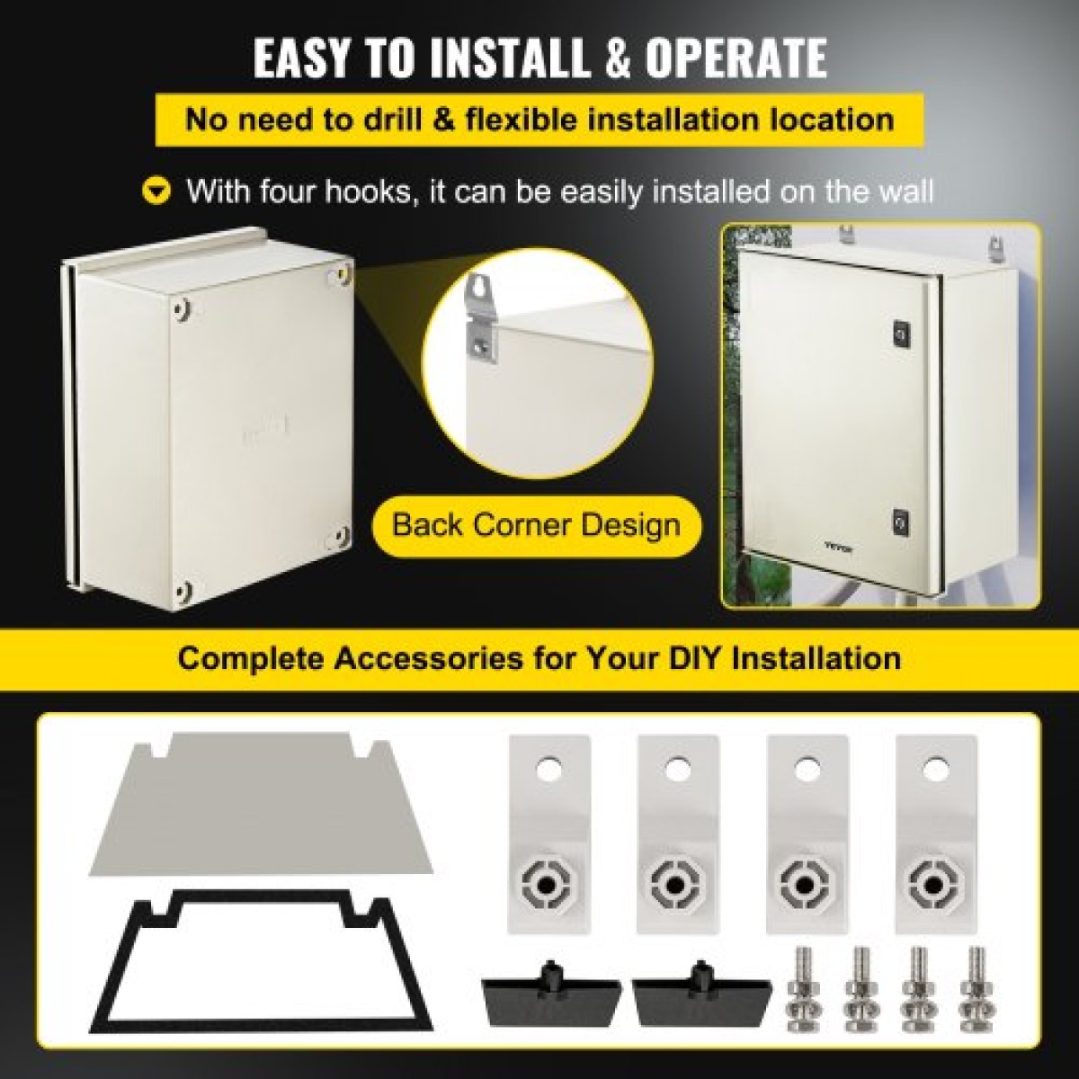 VEVOR Fiberglass Enclosure Electrical Enclosure Box 50x40x20 cm Βάση τοίχου