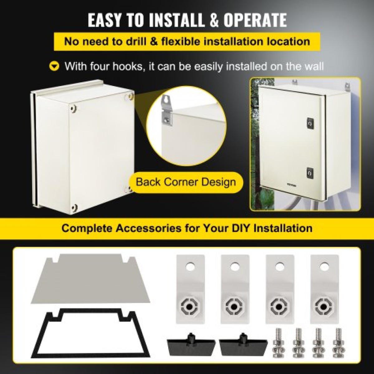 Περίβλημα VEVOR NEMA Fiberglass, 40x30x20 cm NEMA 4X Fiberglass Electrical Box, IP66 Waterproof & Dustproof, Electrical Junction Box εξωτερικού/εσωτερικού χώρου, με πλάκα τοποθέτησης