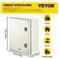 Περίβλημα VEVOR NEMA Fiberglass, 40x30x20 cm NEMA 4X Fiberglass Electrical Box, IP66 Waterproof & Dustproof, Electrical Junction Box εξωτερικού/εσωτερικού χώρου, με πλάκα τοποθέτησης
