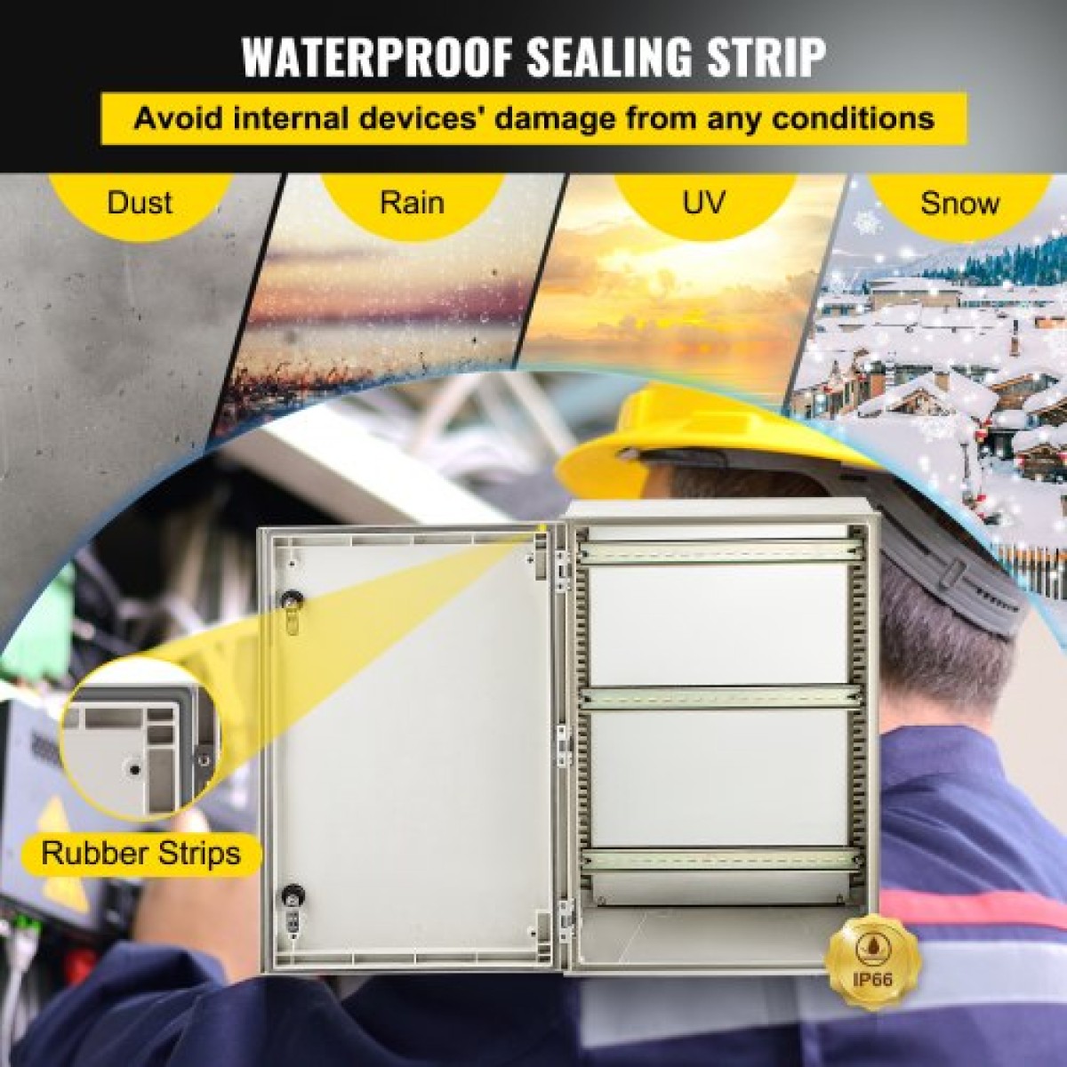 VEVOR NEMA Ατσάλινο περίβλημα, 60x40x23 cm NEMA 4X Fiberglass Electrical Box, IP66 Waterproof & Dustproof, Outdoor/Indoor Electrical Junction Box, με πλάκα τοποθέτησης